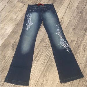 NWOT crazy daisy embellished flare jeans